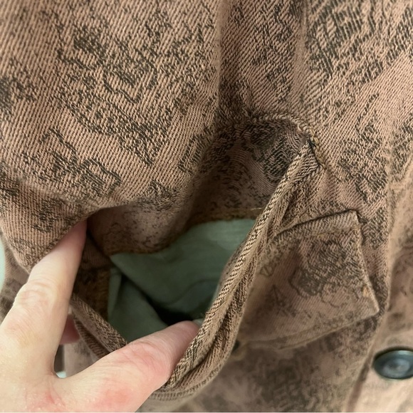 Free People Rusty Brown Boho Tapestry Print Victorian Button Down Coat Sz Small - Picture 9 of 14
